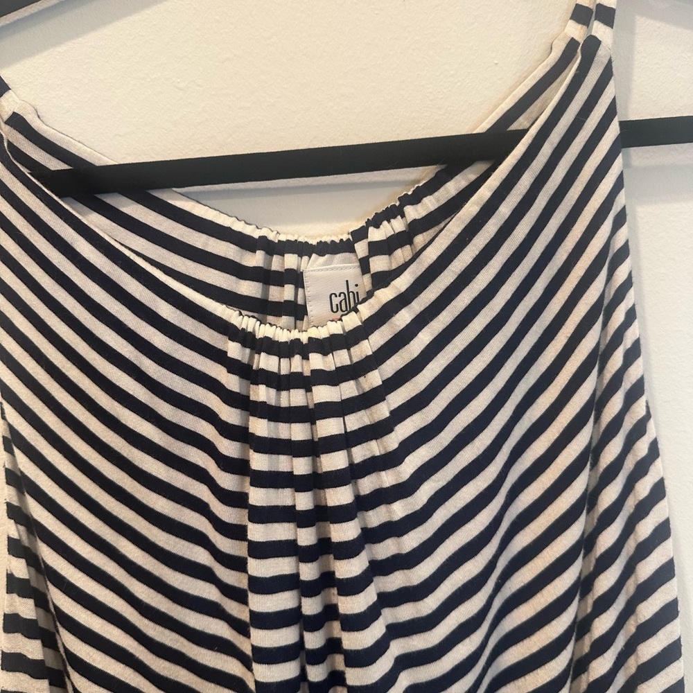 Long CAbi Navy and White Striped Dress